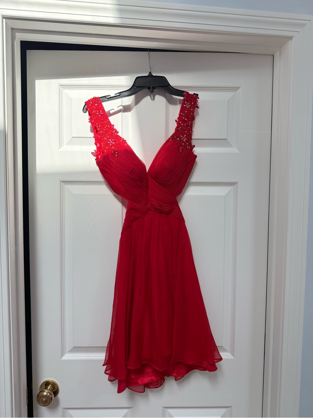 La Femme Red One-Shoulder Embellished Cocktail Dress